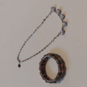 Gold and Silver Glass Stones Bracelet and Necklace Bundle